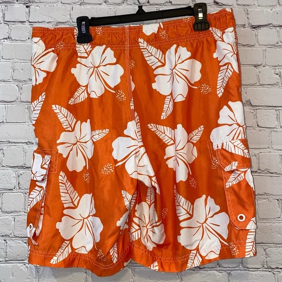 OP Orange & White Tropical Swim Trunks - Picture 3 of 6